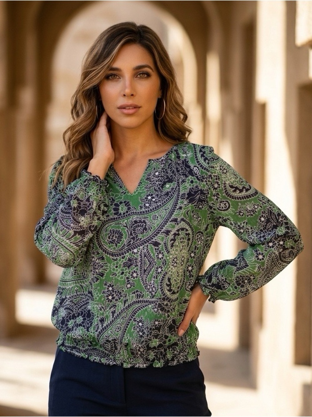 Liz Claiborne Green Paisley Blouse - PL